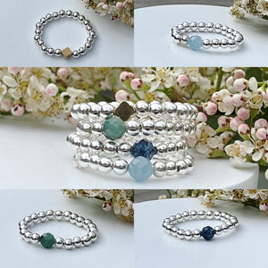 sterling silver gemstone stacking ring display