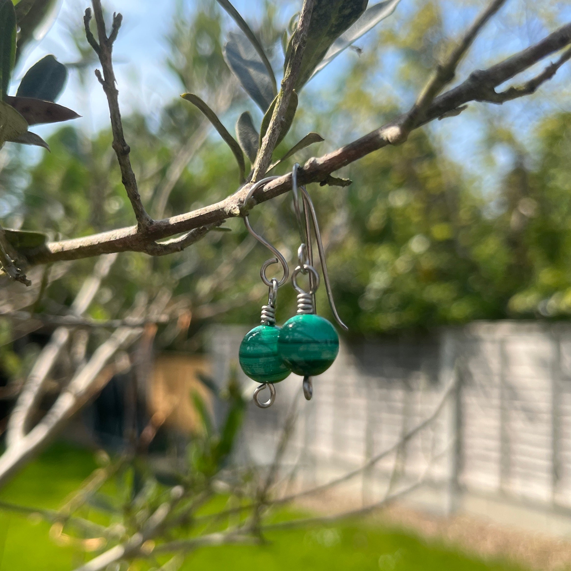 Titanium Malachite Drop Earrings