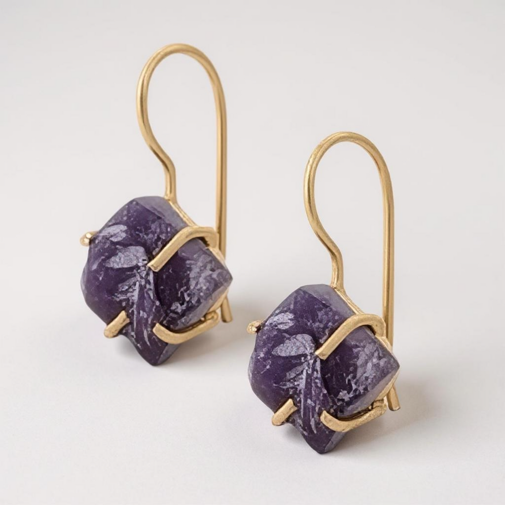 Gold Vermeil Rough Amethyst Earrings