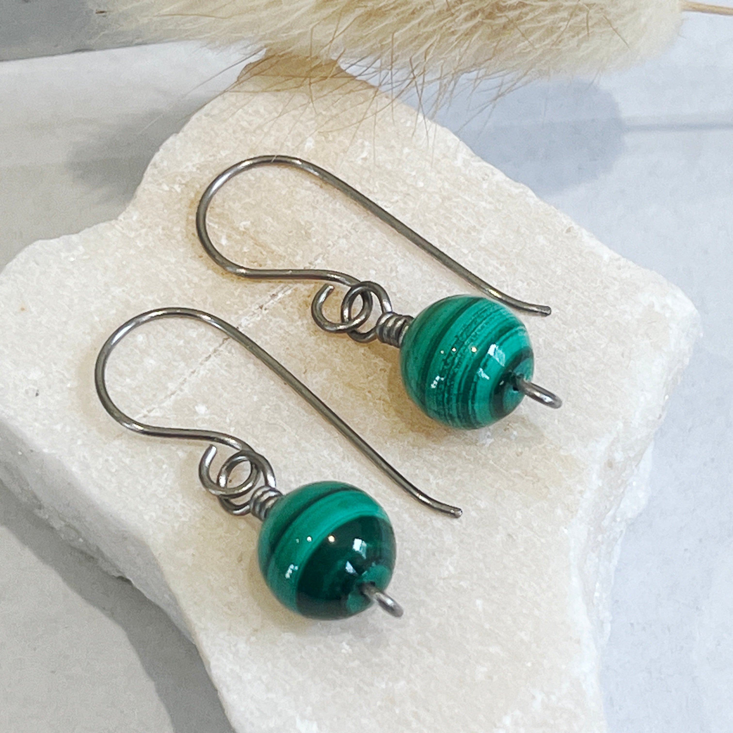Titanium Malachite Drop Earrings