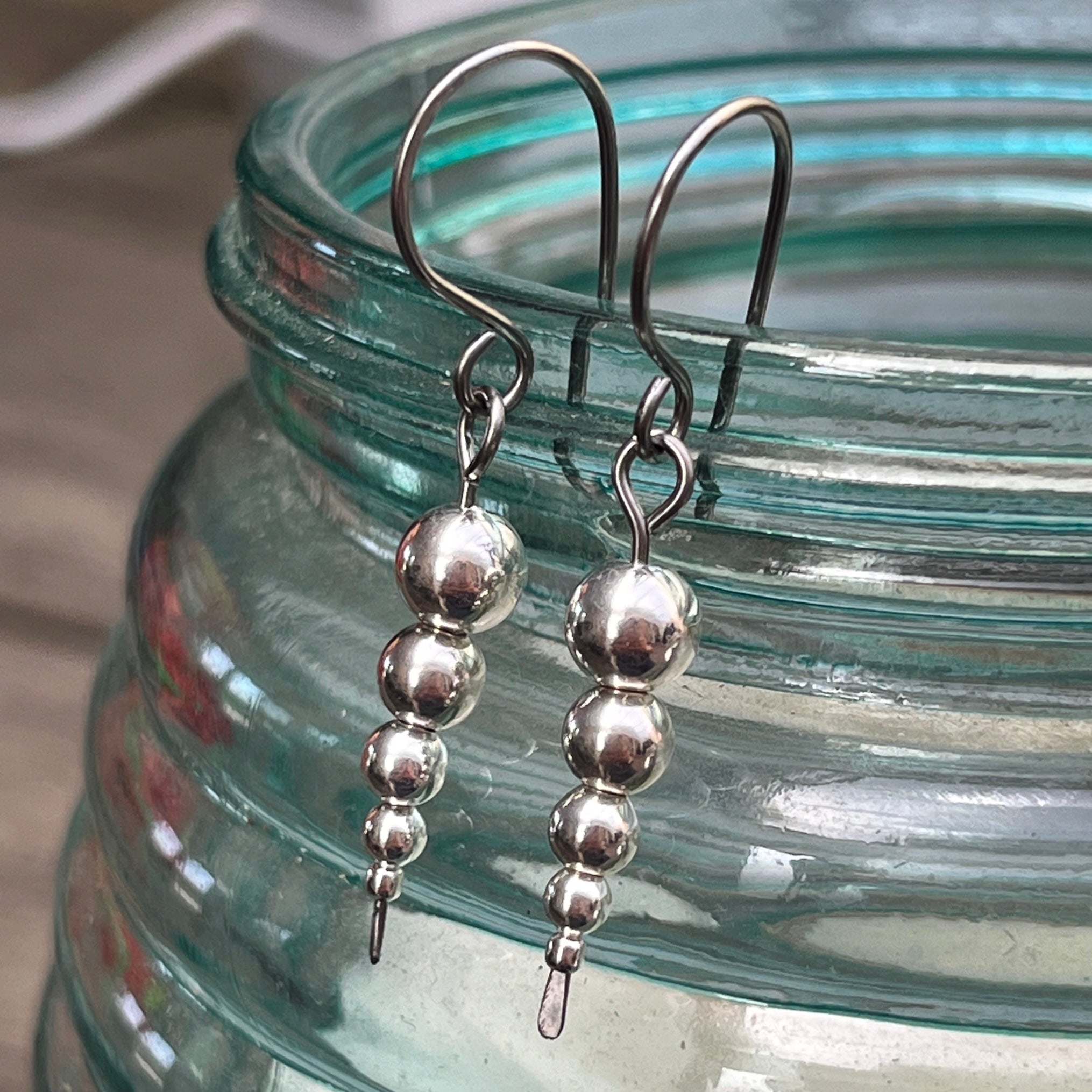 Titanium Earrings With Sterling Silver Beads