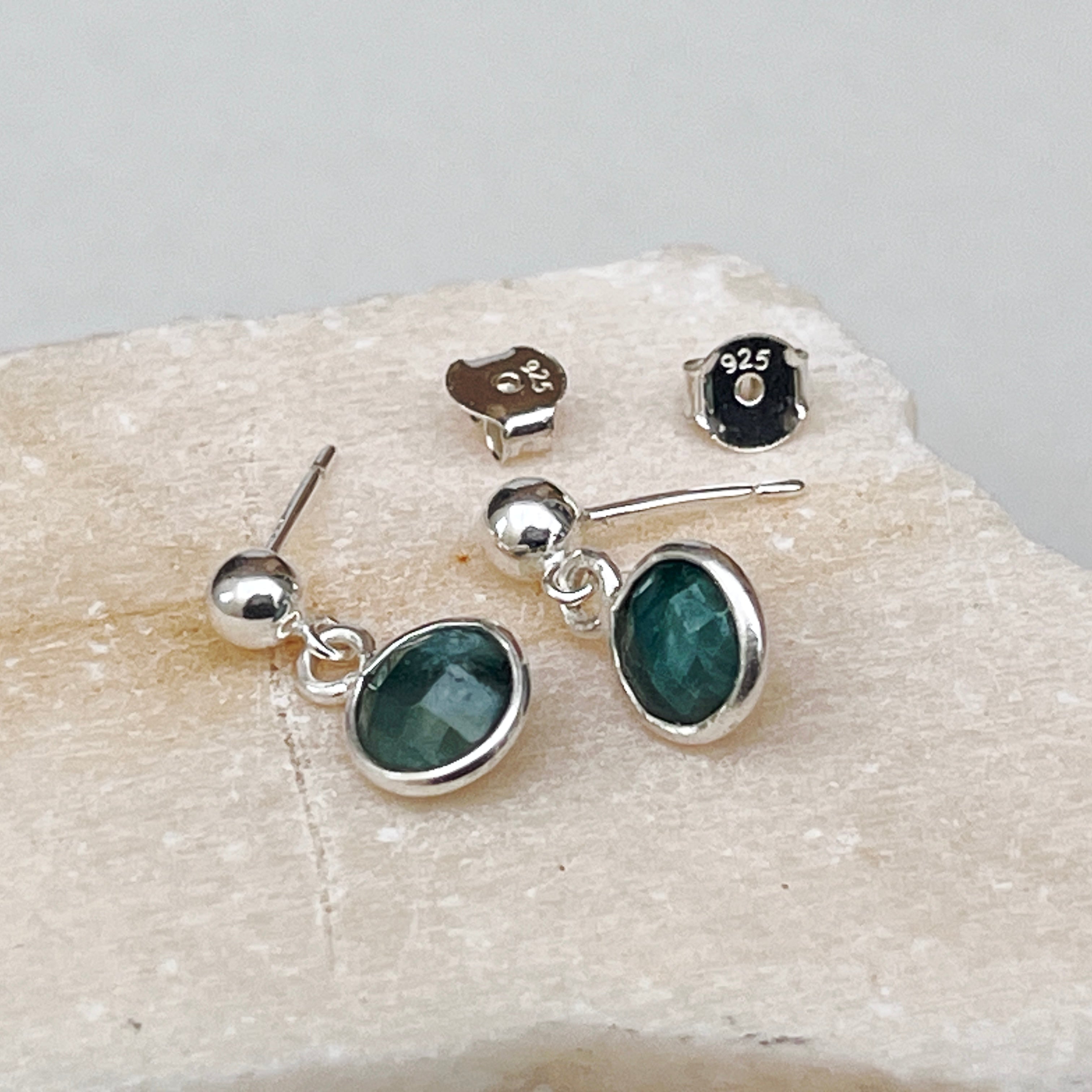 Sterling Silver Emerald Stud Earrings