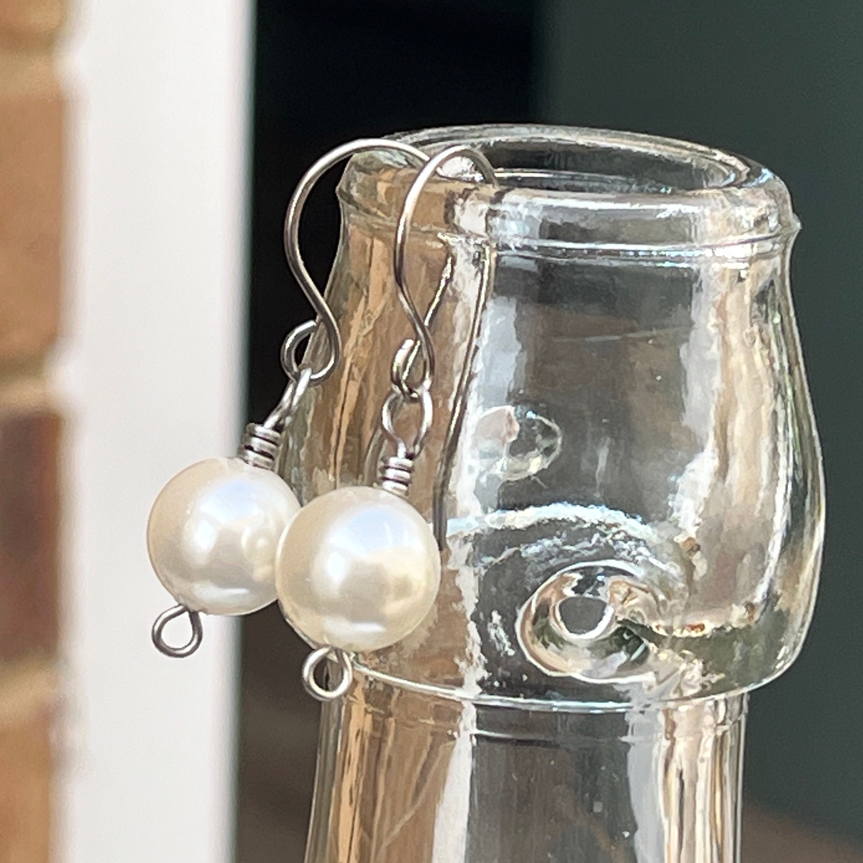 Titanium Pearl Drop Earrings