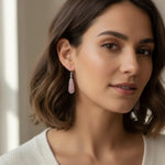 Sterling Silver Rose Quartz Drop Earrings model wearing in ears