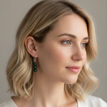 model wearing Sterling Silver Emerald Drop Earrings