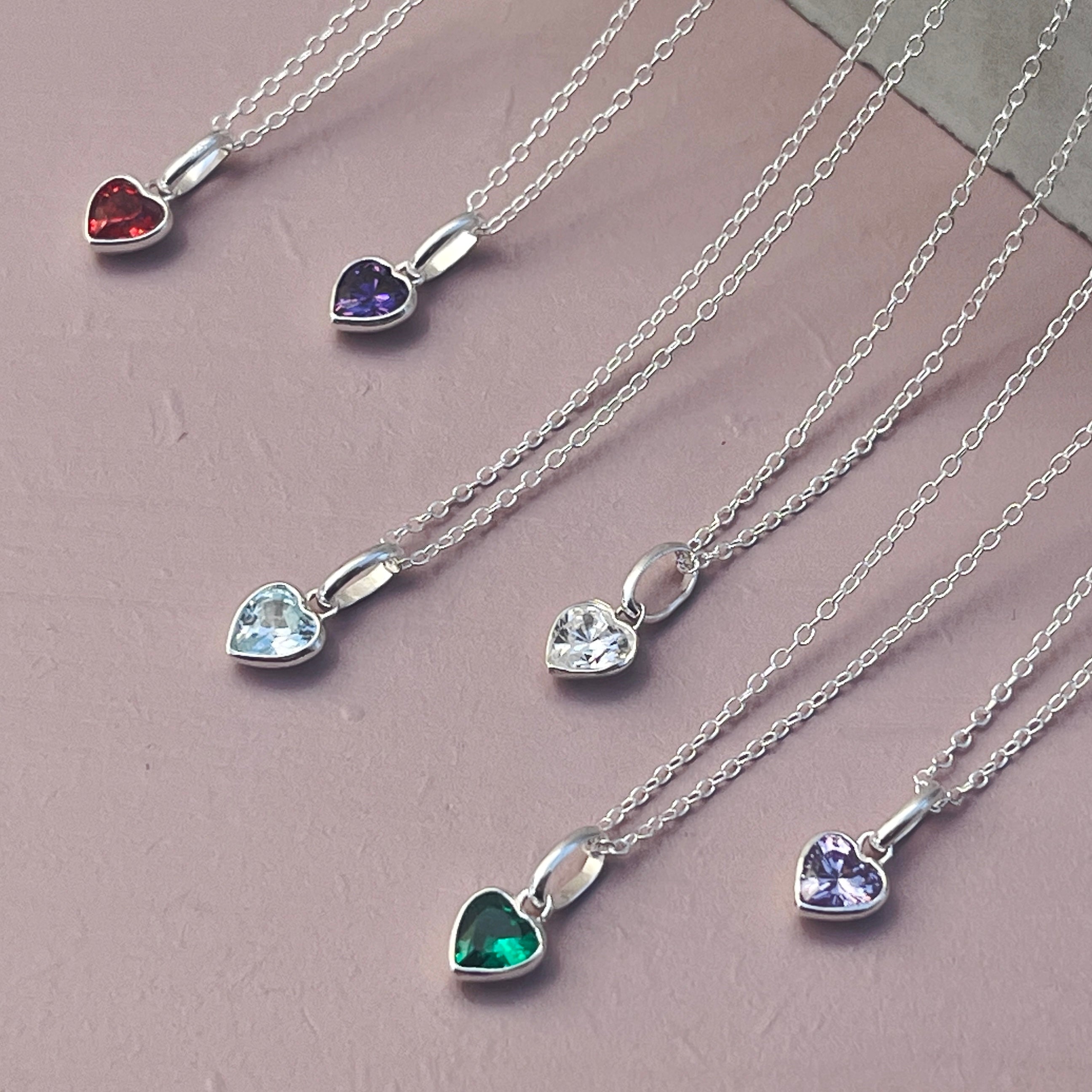 Sterling Silver Birthstone Necklace With Heart Charm