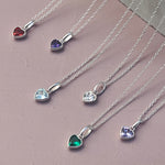 Sterling Silver Birthstone Necklace With Heart Charm
