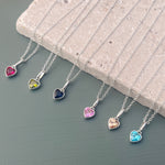 Sterling Silver Birthstone Necklace With Heart Charm