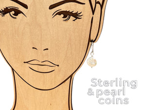 Sterling Silver Pearl Coin Earrings