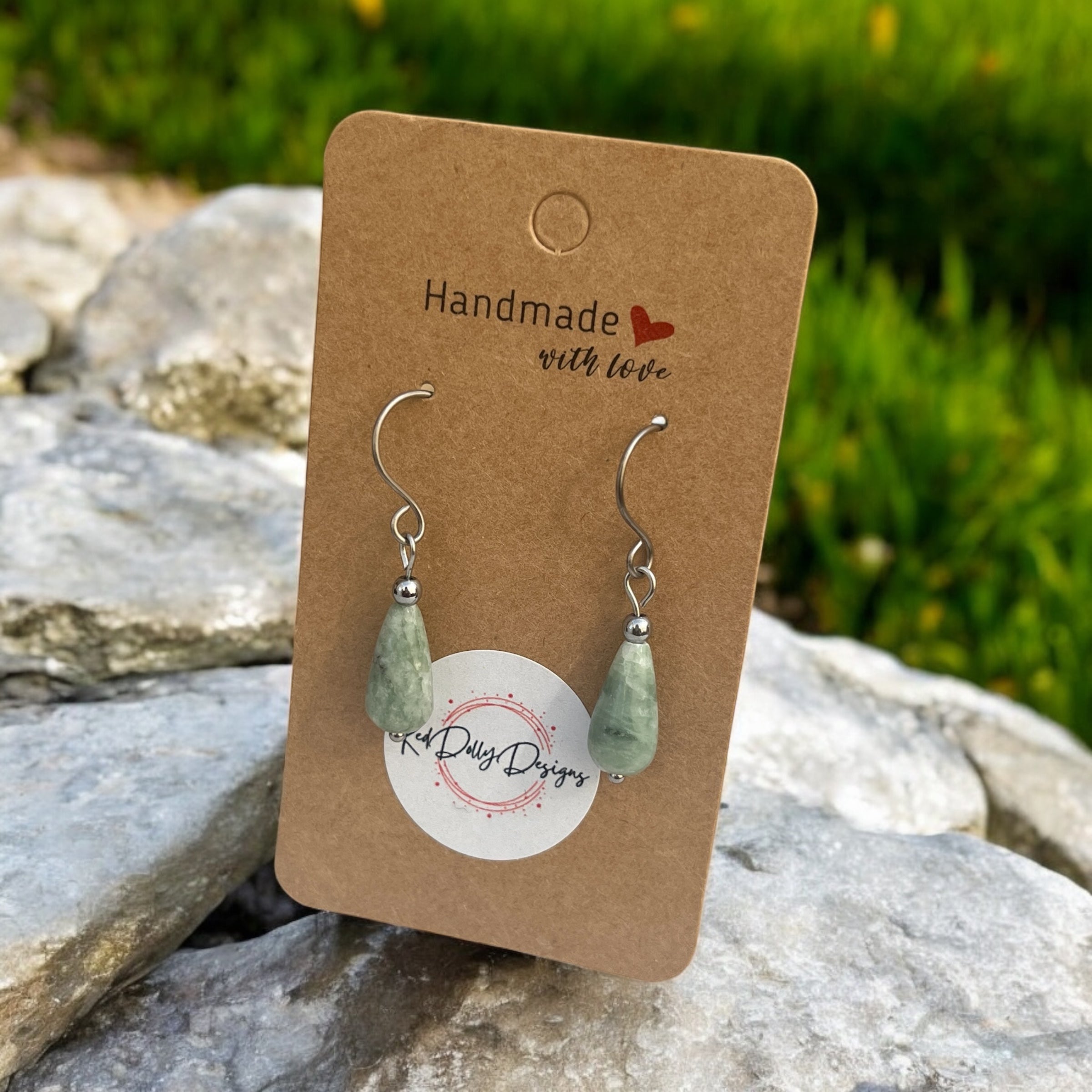 Titanium Green Jade Drop Earrings