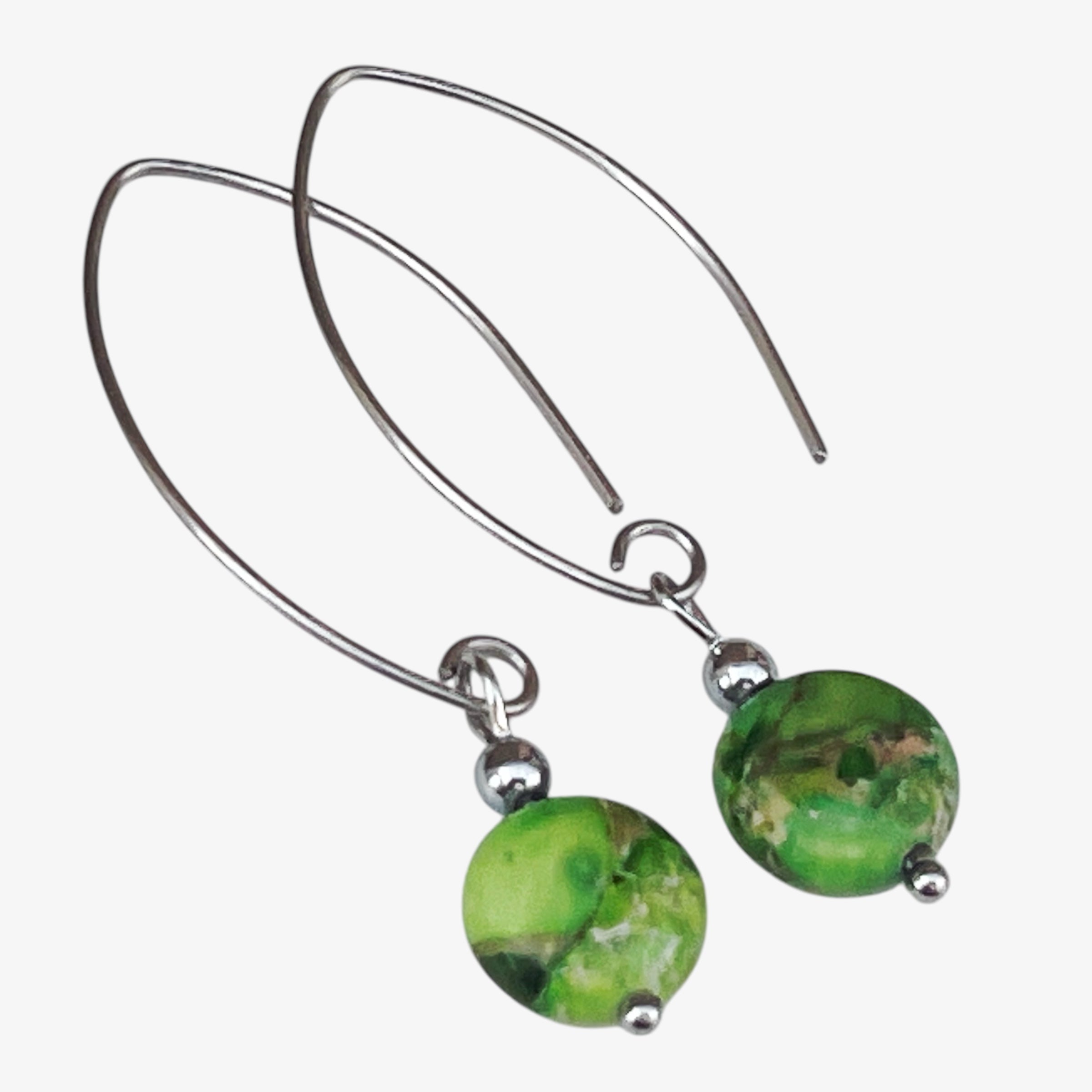 Green Jasper Titanium Drop Earrings