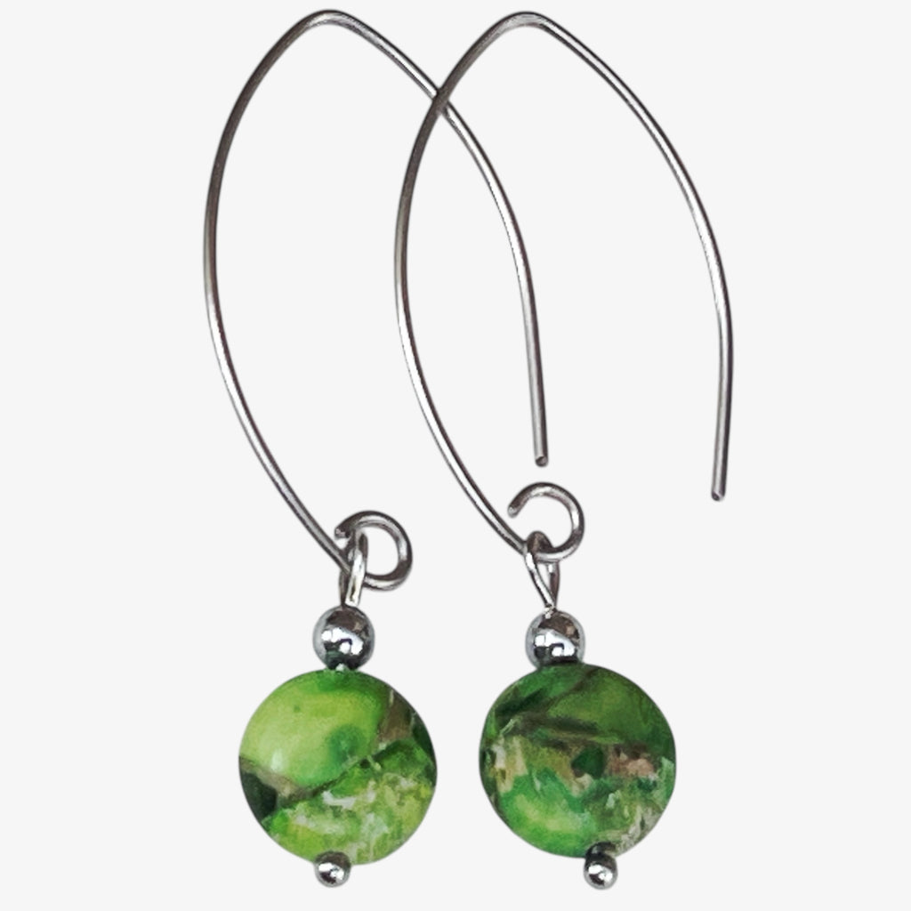 Green Jasper Titanium Drop Earrings