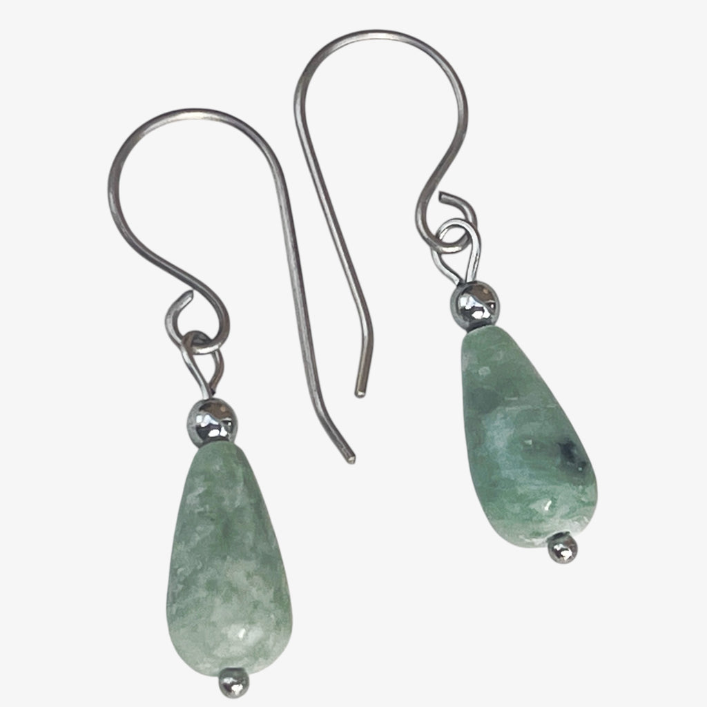Titanium Green Jade Drop Earrings