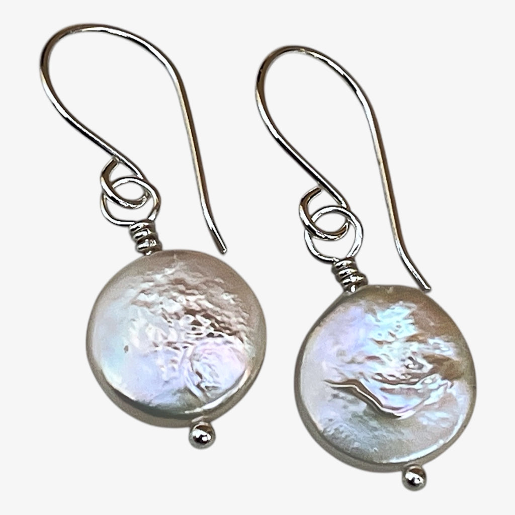 Sterling Silver Pearl Coin Earrings