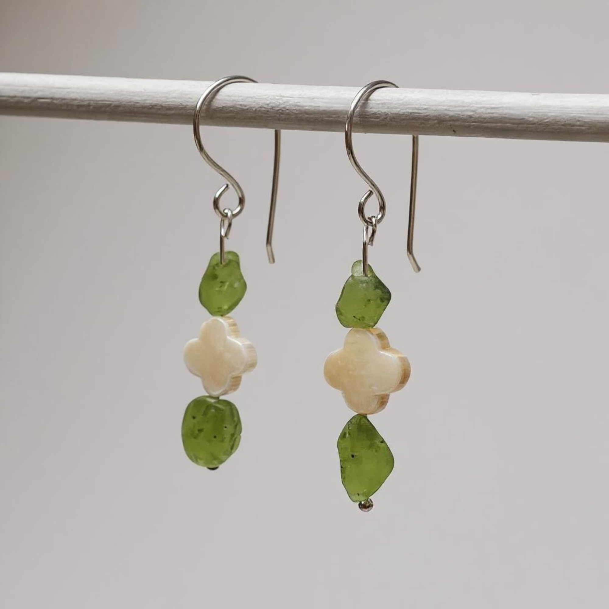 Peridot & Mother Of Pearl Clover Earrings
