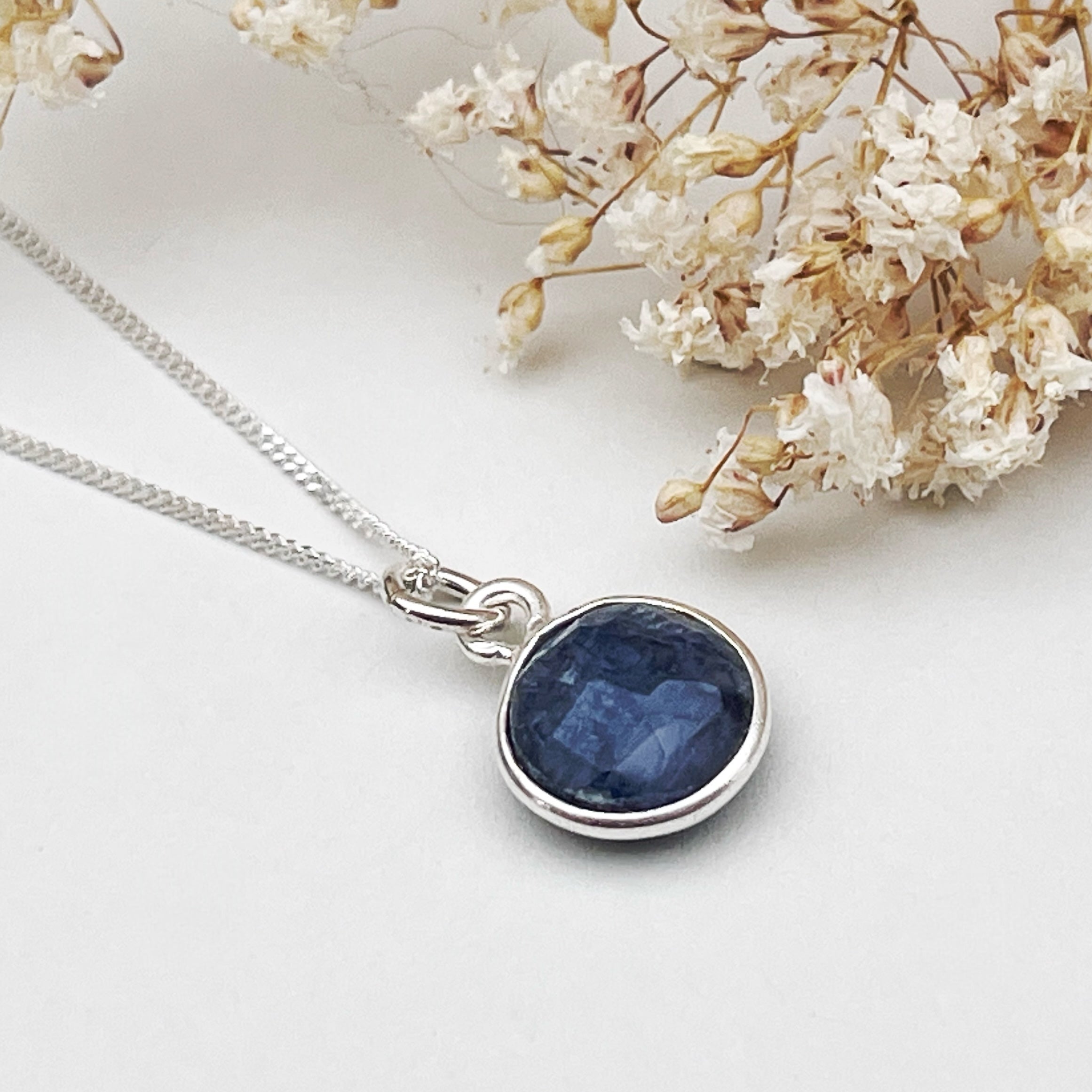 Sterling Silver Sapphire Charm Necklace