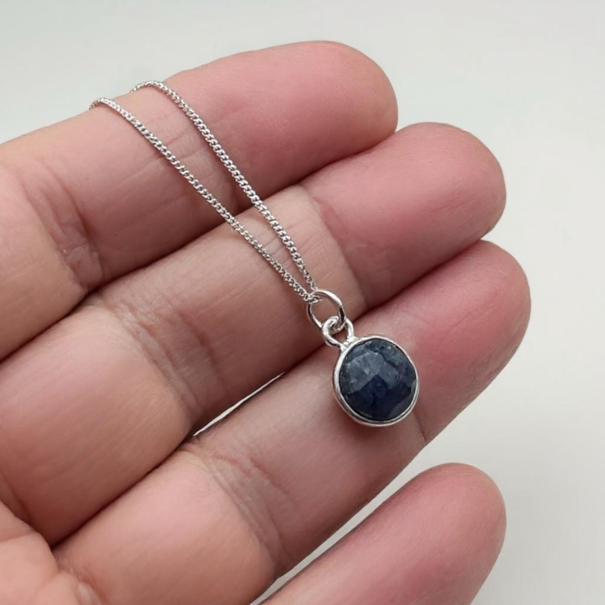Sterling Silver Sapphire Charm Necklace