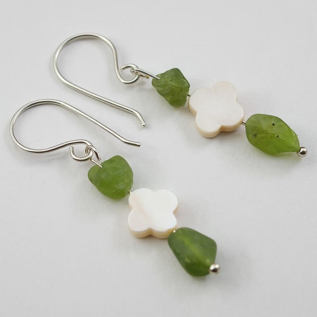 Peridot & Mother Of Pearl Clover Earrings