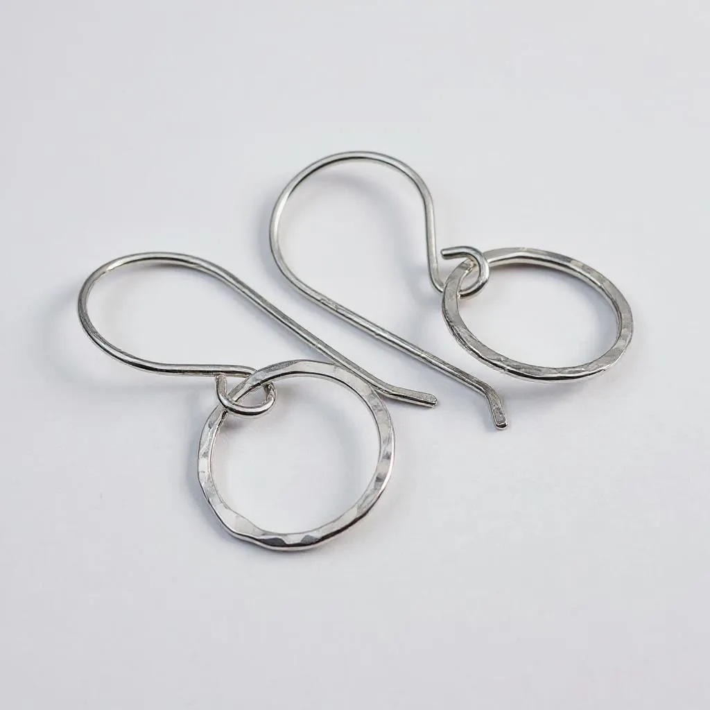 Hammered Circle Silver Earrings