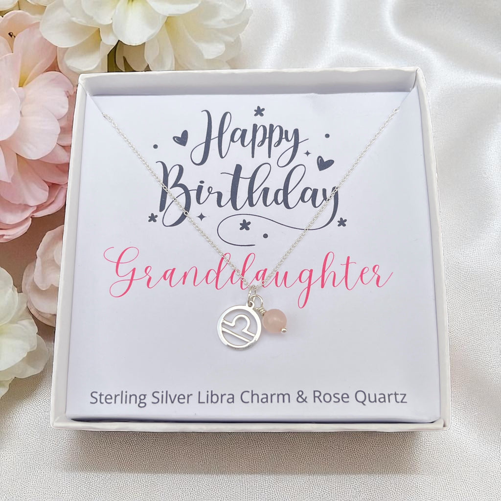 Granddaughter Libra & Rose Quartz Necklace Gift