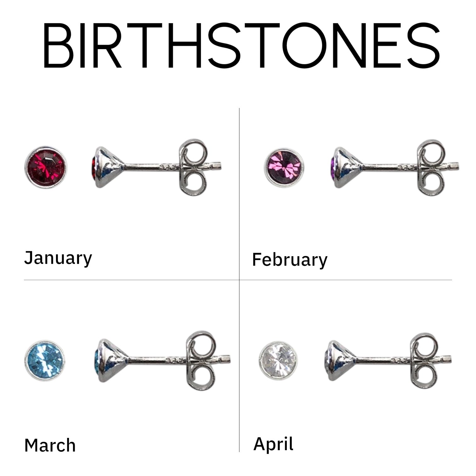 Sterling Silver Birthstone Stud Earrings