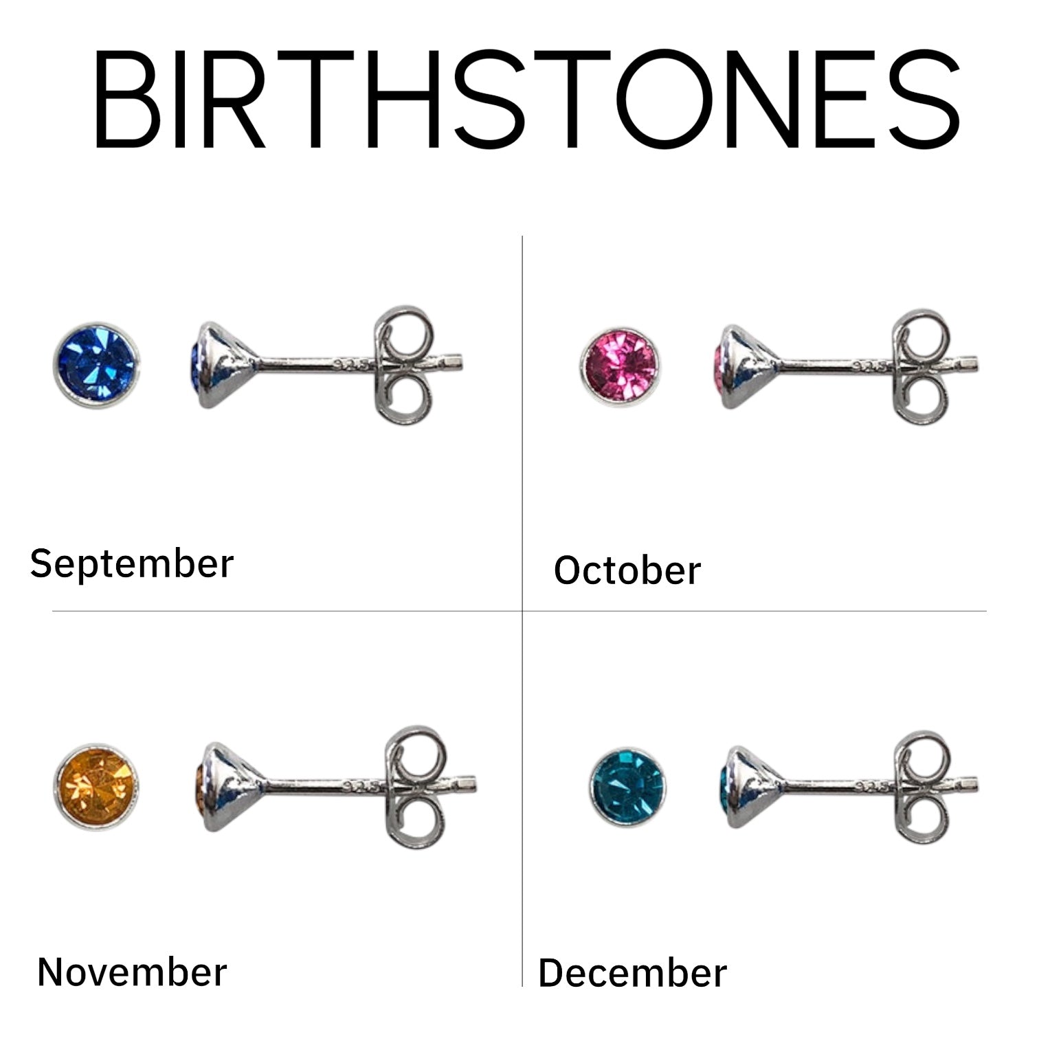 Sterling Silver Birthstone Stud Earrings
