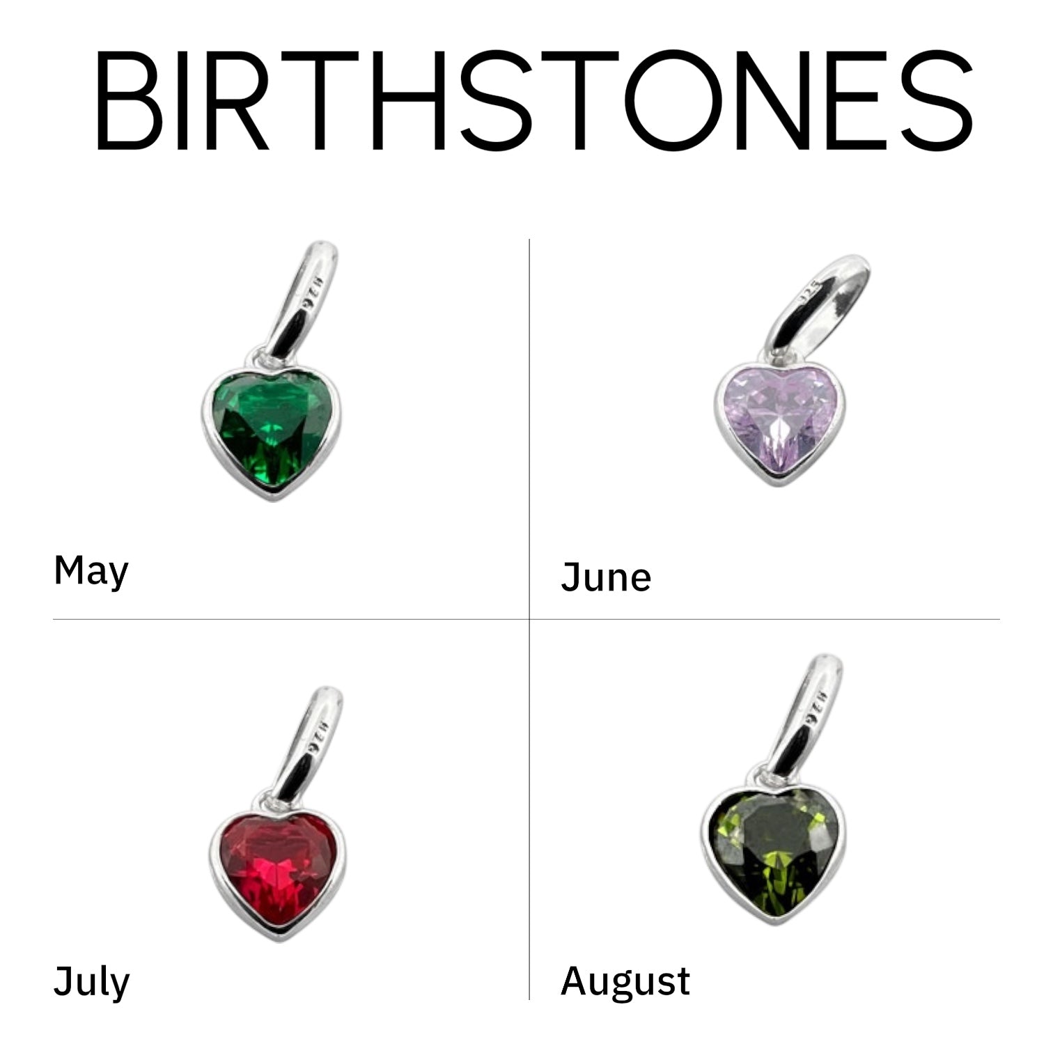 Sterling Silver Birthstone Necklace With Heart Charm