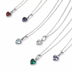 Sterling Silver Birthstone Necklace With Heart Charm