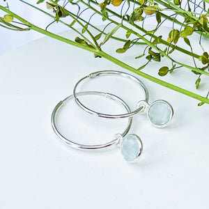 Aquamarine Charm Hoop Earrings