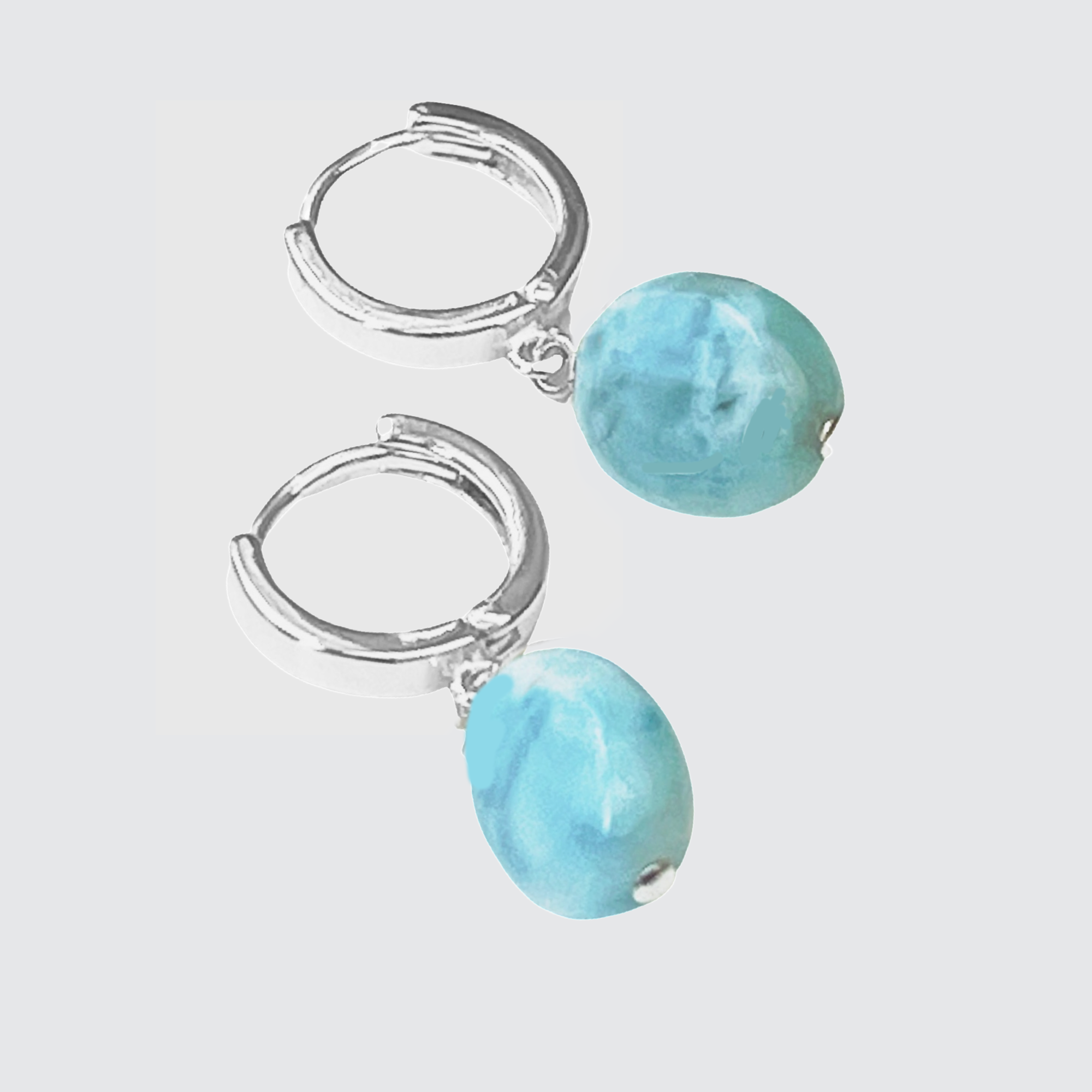 Hoop Earrings With Larimar Gemstone Charm RedDolly RedDolly