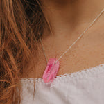 Pink Agate Bar Necklace close up